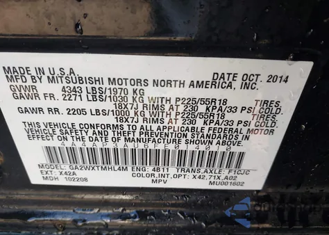 2015 Mitsubishi Outlander Sport Es z USA, uszkodzony, nr VIN 4A4AP3AU6FE014010